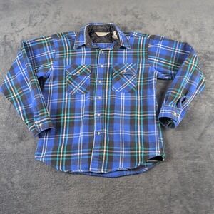 Vintage Field & Stream L Blue Flannel Button Long Sleeve 100% Cotton Made In USA